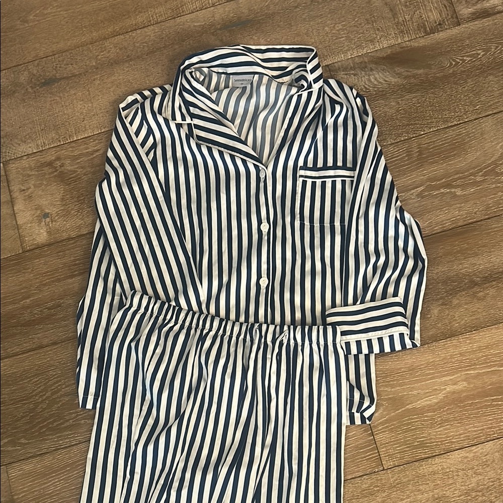 Satin Striped Blue and White Pajamas